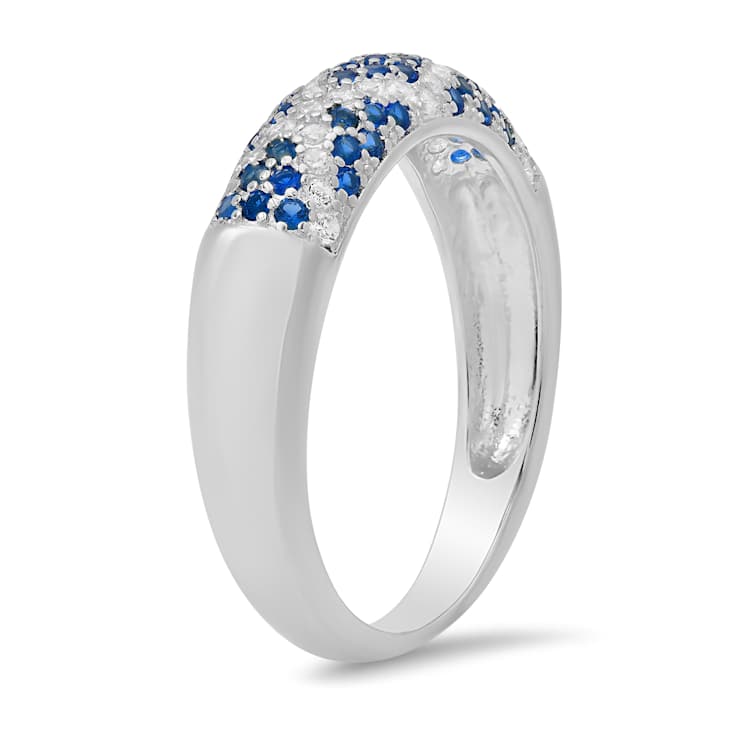 Blue And White Cubic Zirconia Rhodium Over Sterling Silver Ring 0.79ctw