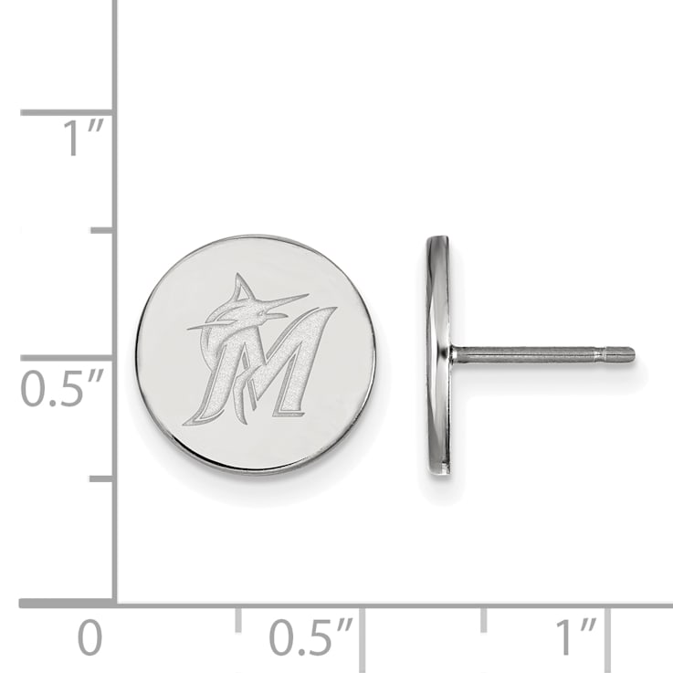 Rhodium Over Sterling Silver MLB LogoArt Miami Marlins Post Earrings