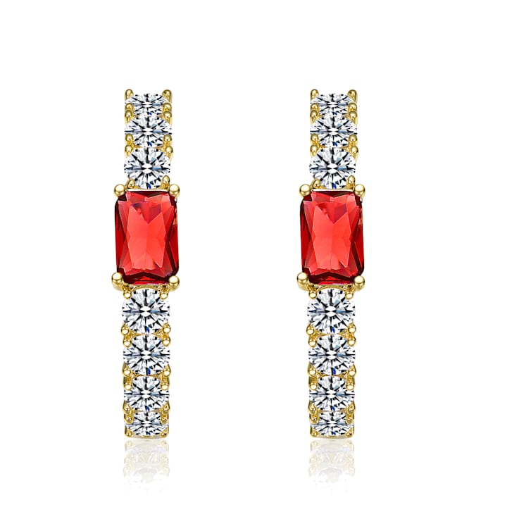 Ruby Color CZ Inside-Out Hoop Earrings In 14K Gold Over Brass