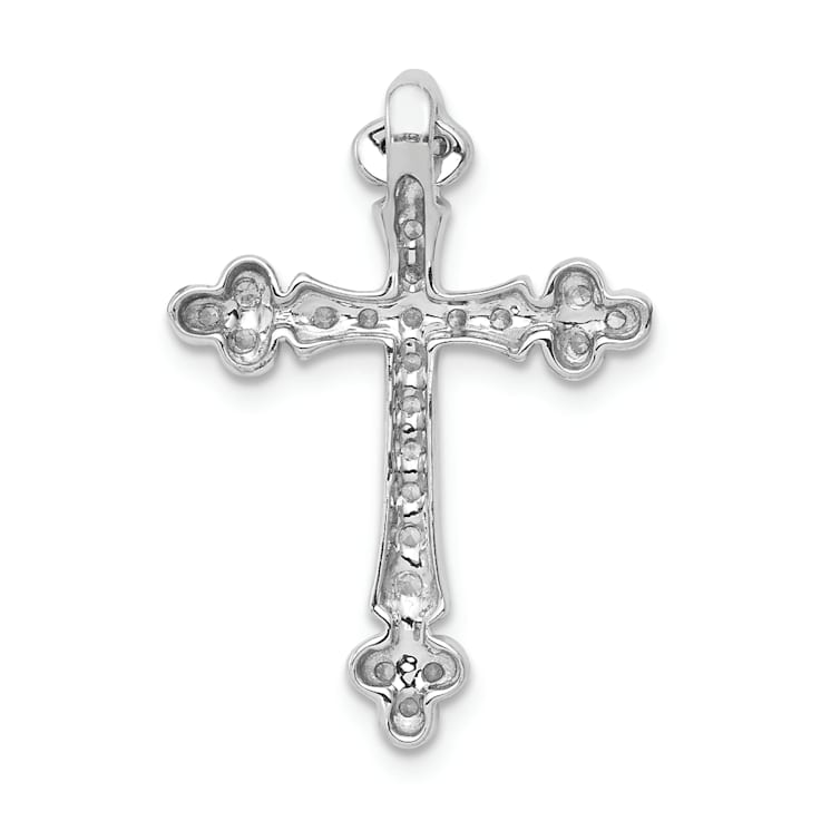Rhodium Over 14k White Gold Textured Diamond Budded Cross Chain Slide Pendant