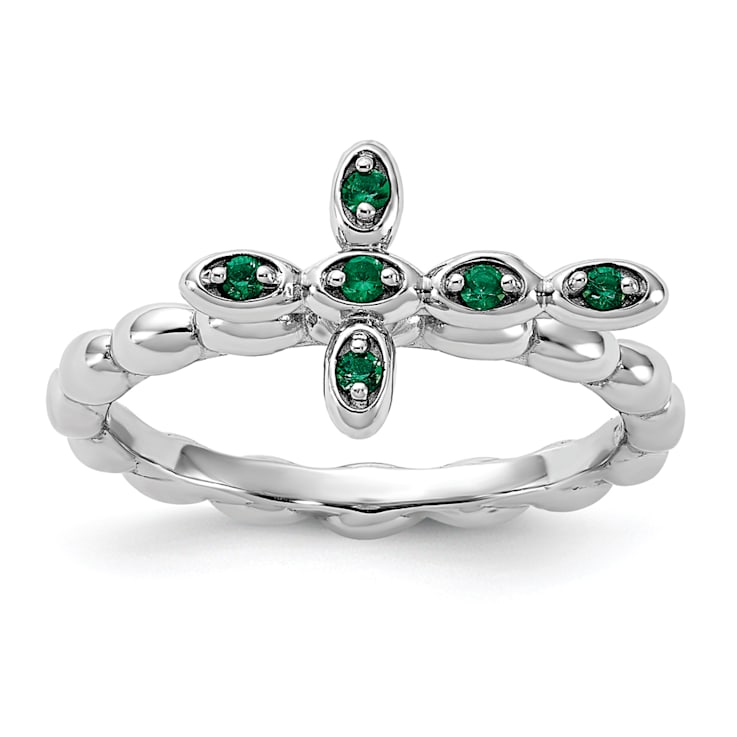 Sterling Silver Stackable Expressions Created Emerald Claddagh Ring Sterling Silver Stackable Expressions Created Emerald Claddagh Ring