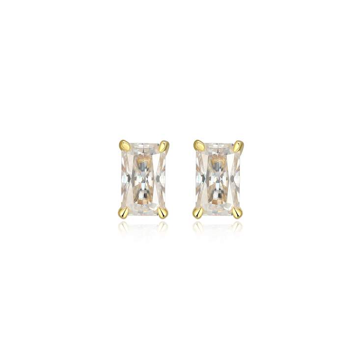 Emerald Cut Moissanite 14k Yellow Gold Over Silver Stud Earrings 0.54ctw DEW