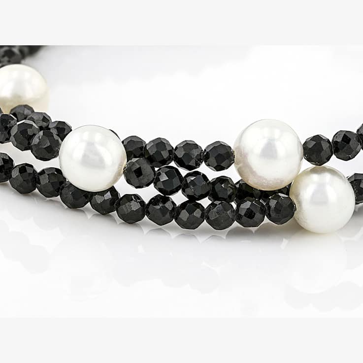 Black Spinel And Cultured Freshwater Pearl Bracelet In Sterling Silver 28.05ctw
