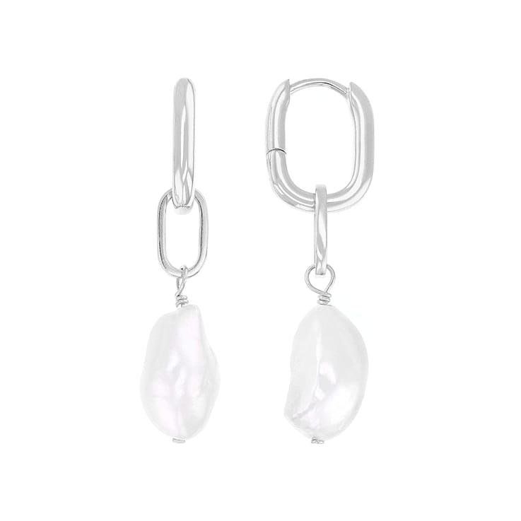 Freshwater Pearl Drop Earrings 11mm In Sterling Silver