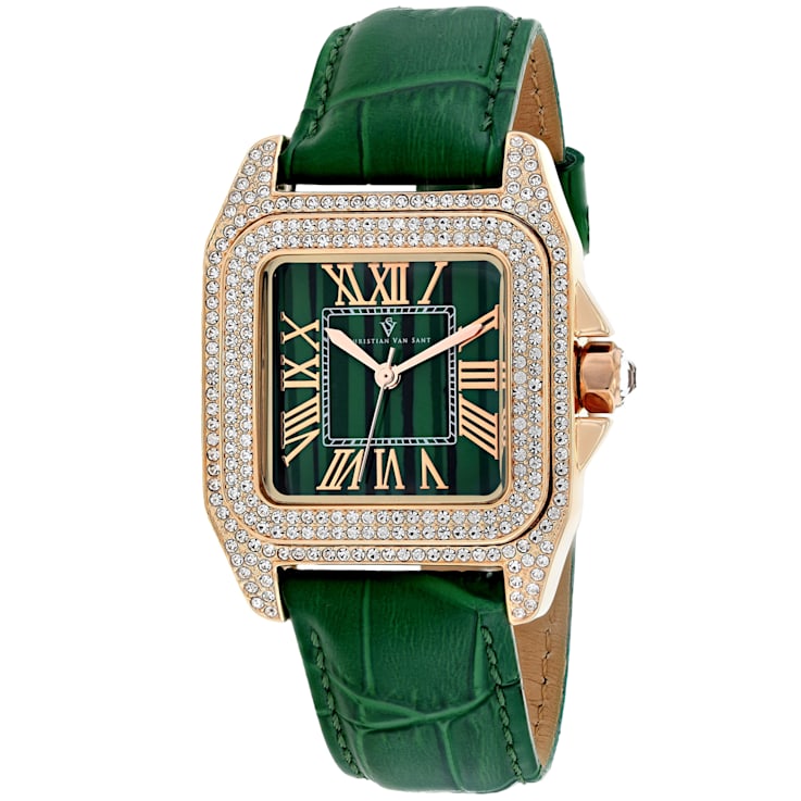 Christian Van Sant Women's Radieuse Green Dial, White Bezel, Green
Leather Strap Watch