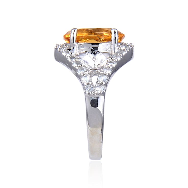 Oval Citrine with White Topaz Accents Sterling Silver Ring, 3.68ctw
