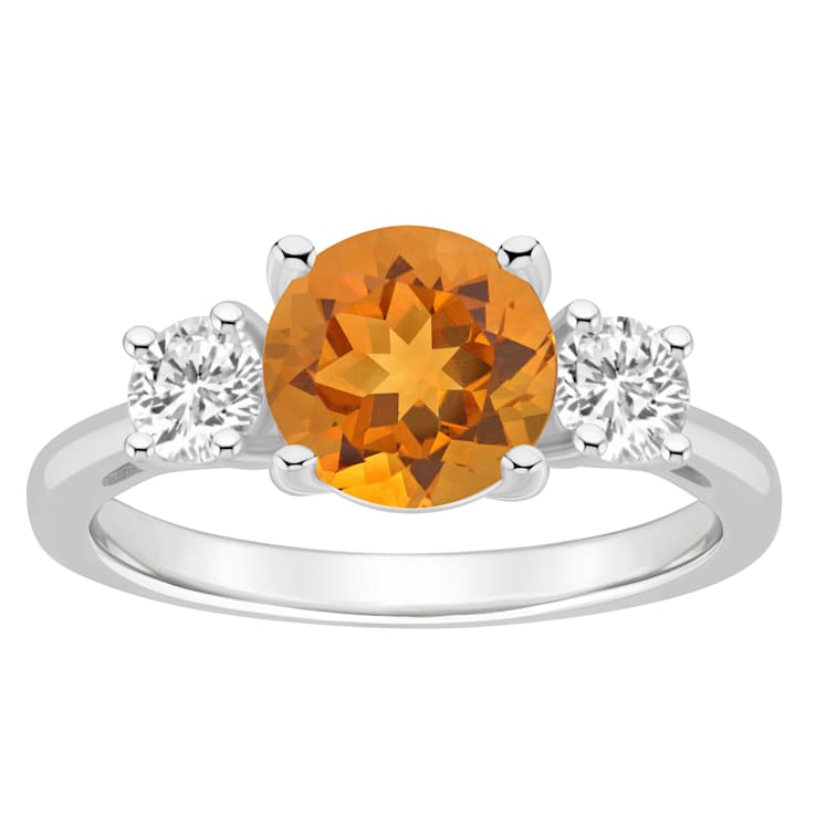 8mm Round Citrine And White Topaz Rhodium Over Sterling Silver 3-Stone Ring