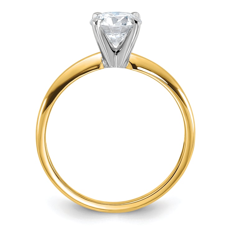 14K Yellow Gold With White Gold Accents 1 ct. D E F Pure Light Round
Moissanite Solitaire Ring