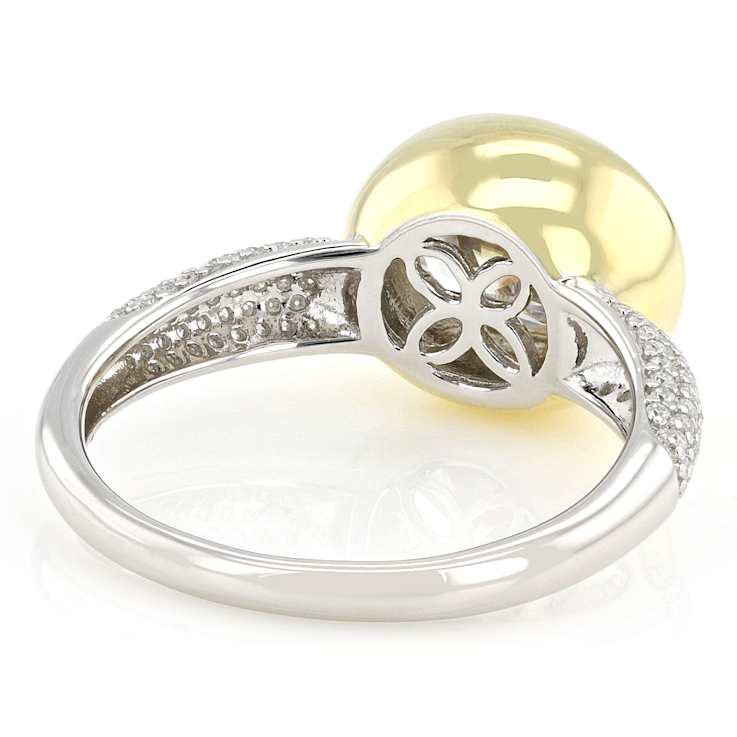 Bezel Set Two-Tone Moissanite Ring In Sterling Silver With 14K Gold Over
Silver Accent