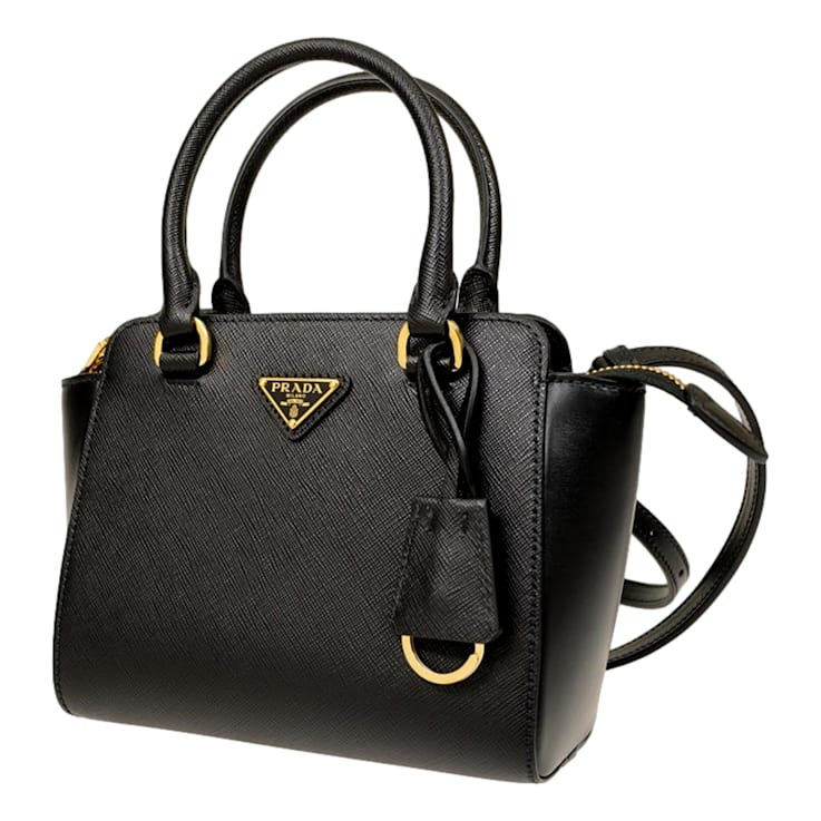 Prada Triangle Logo Black Saffiano Lux Leather Crossbody Tote Bag 1DWYFA