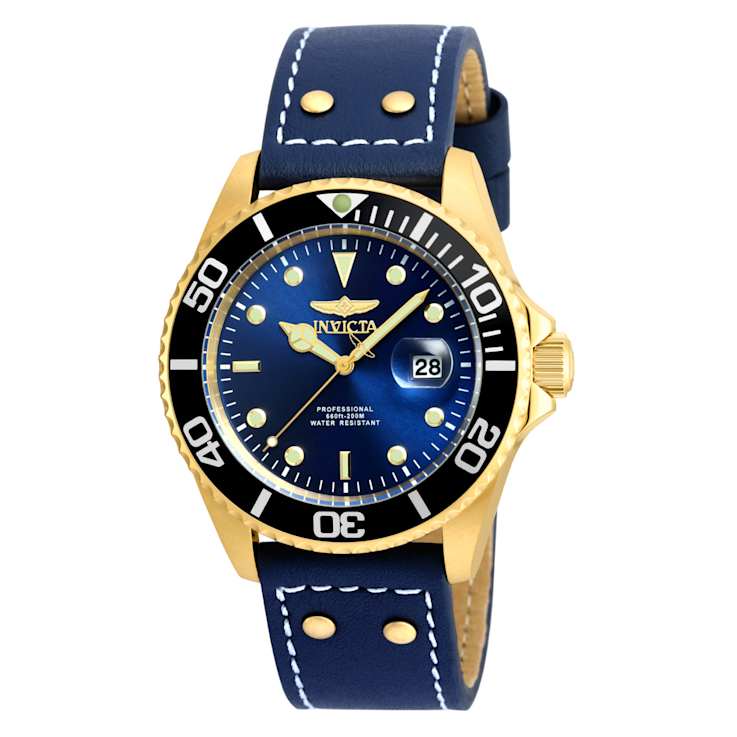 Invicta Pro Diver 43mm Blue Dial Leather Band Quartz Watch