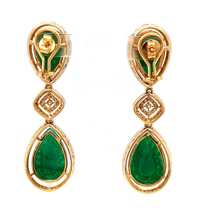 44.00 Ctw Emerald and 2.20 Ctw White Diamond Earring in 18K 2-Tone