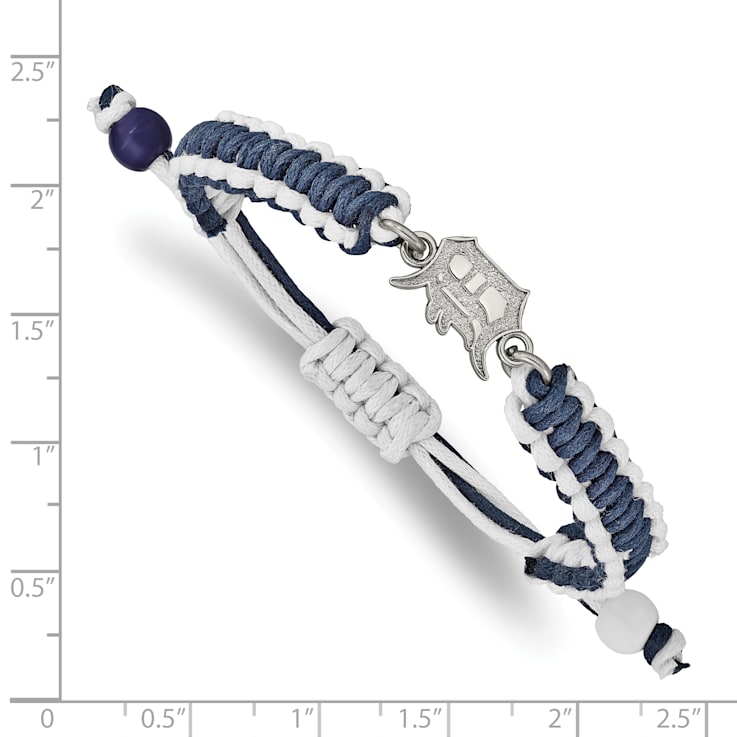 Stainless Steel MLB LogoArt Detroit Tigers Adjustable Cord Bracelet