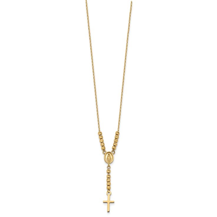 14K Yellow Gold Polished Diamond-cut Bead Miraculous Medal and Cross
17-inch Necklace