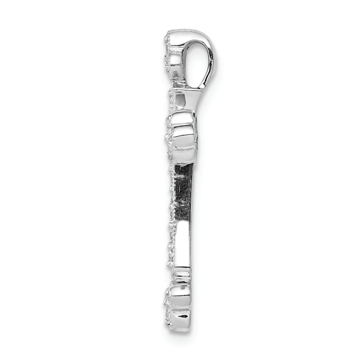 Rhodium Over 14k White Gold Textured Diamond Budded Cross Chain Slide Pendant
