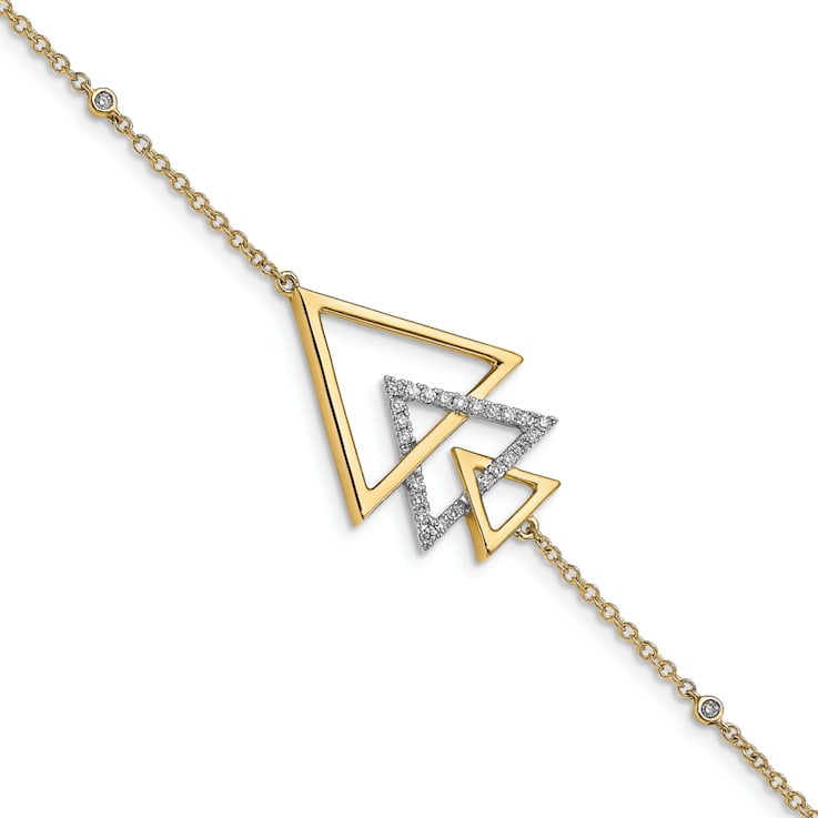 14k Yellow Gold and Rhodium Over 14k Yellow Gold Polished Triple Stacked
Triangle Diamond Bracelet