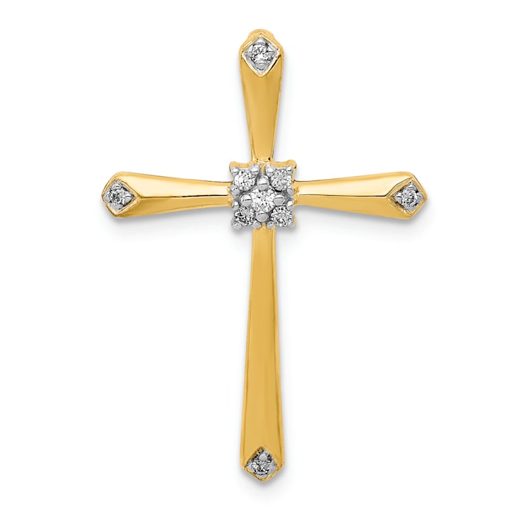 14K Yellow Gold with White Rhodium 1/20ct. Diamond Cross Chain Slide