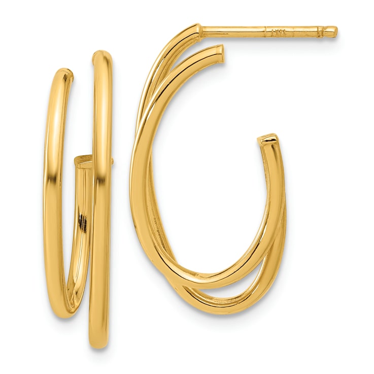 14k Yellow Gold 15/16" Polished Oval Double Strand J-Hoop Earrings