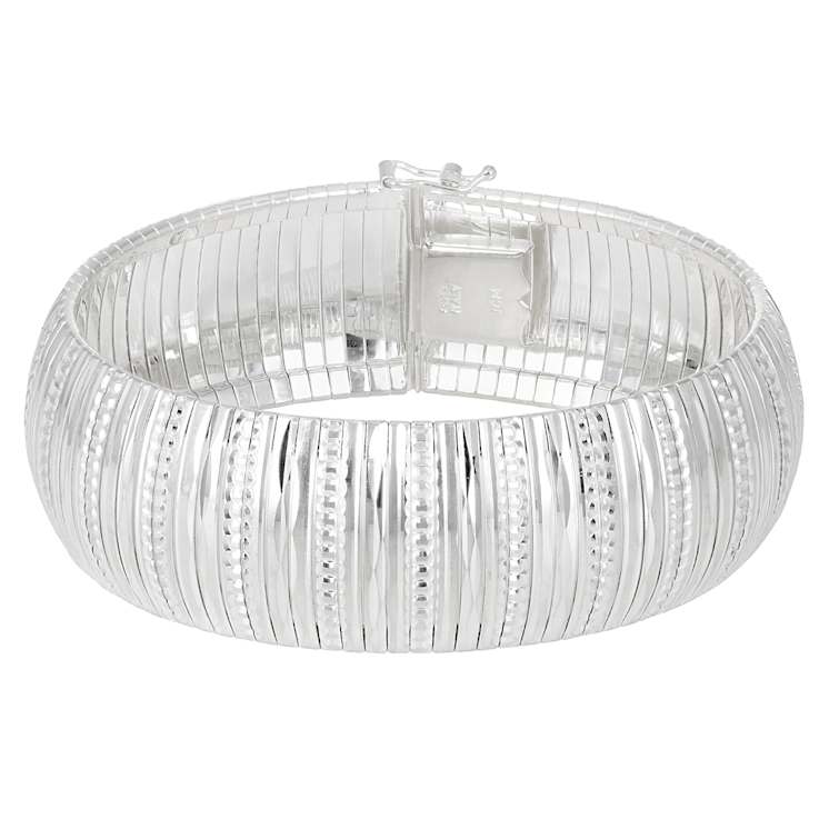 Wide Diamond-Cut Omega Bangle In Sterling Silver