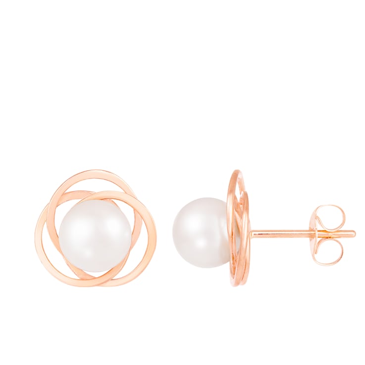 White Cultured Akoya Pearl 14k Rose Gold Earrings 6.5-7mm