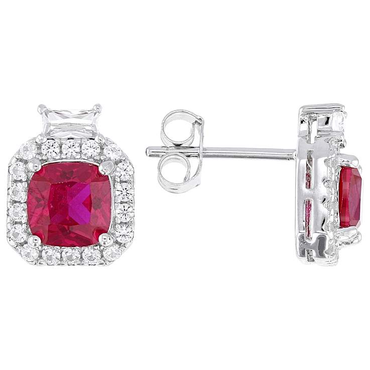 Lab-Created Ruby And Sapphire Halo Stud Earrings In Sterling Silver