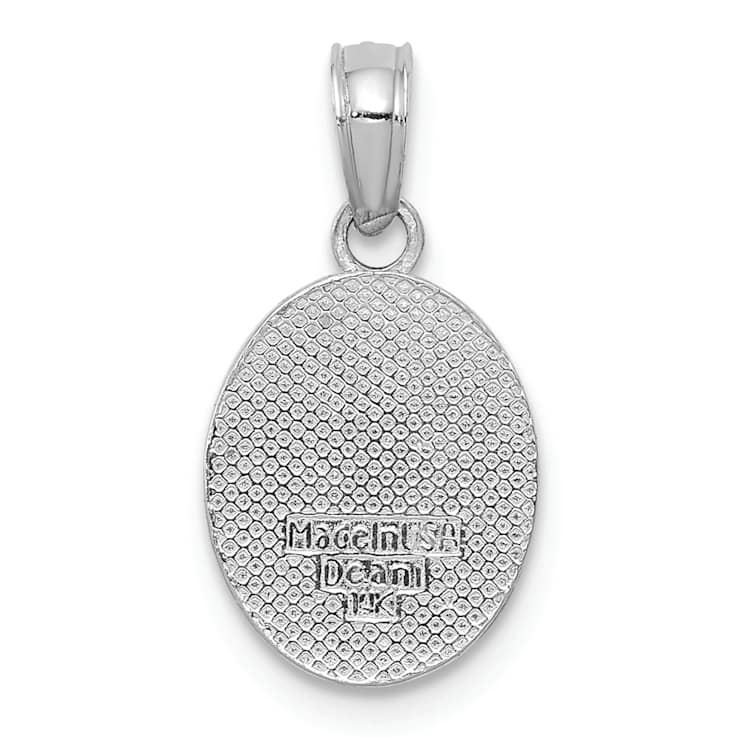 Rhodium Over 14k White Gold Textured Mini Fleur-De-Lis Oval Charm