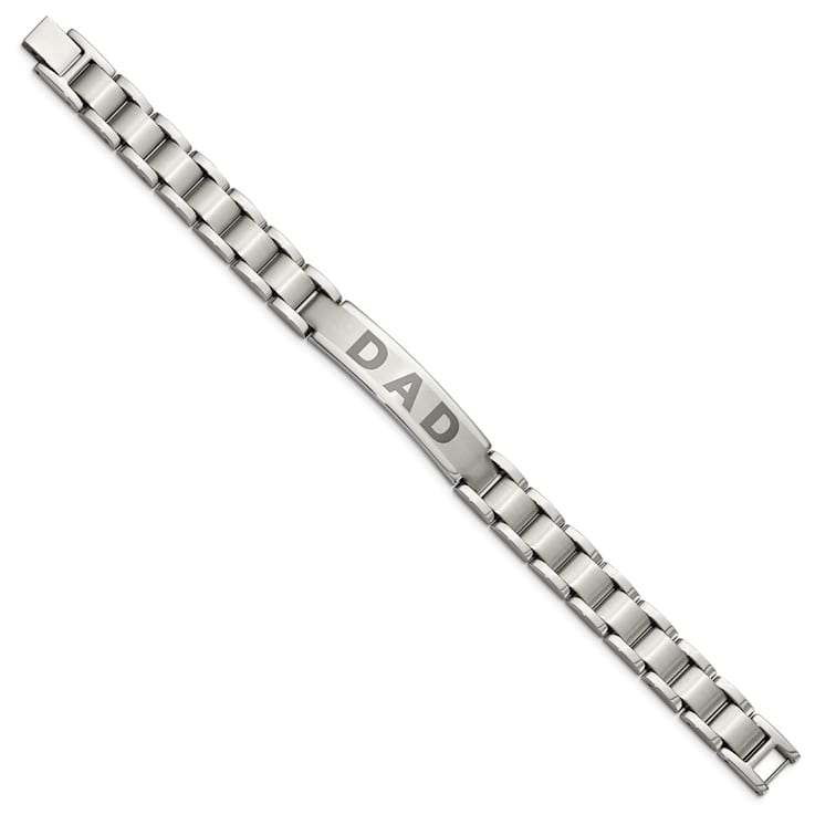 Stainless Steel Brushed and Polished Lasered DAD 8.75-inch Bracelet