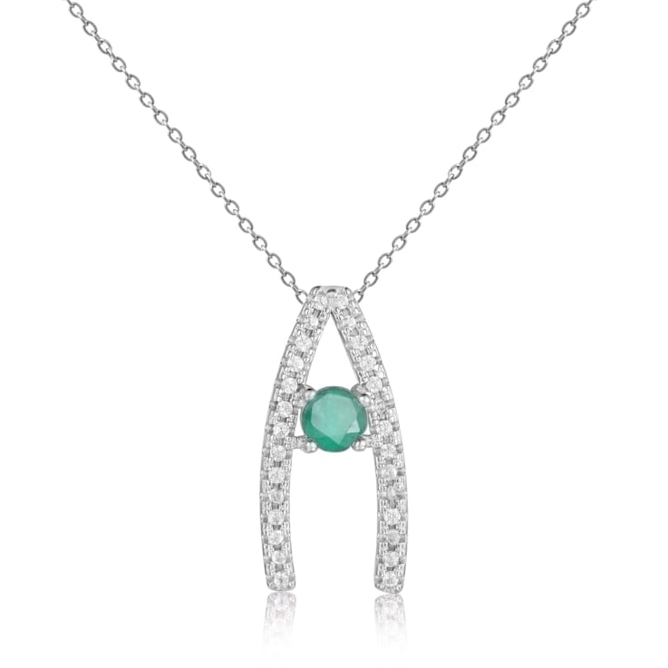Round Emerald and White Sapphire Sterling Silver Pendant With Chain