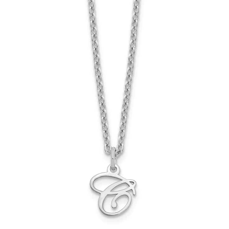 Rhodium Over Sterling Silver Letter C Initial Necklace