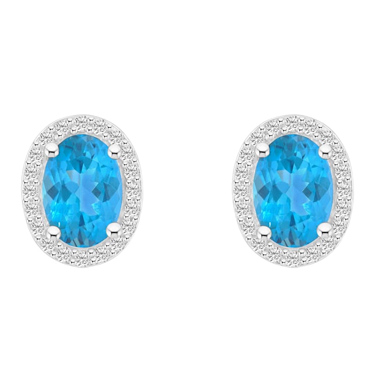 7x5mm Oval Blue Topaz And Created White Sapphire 10k White Gold Halo
Stud Earrings