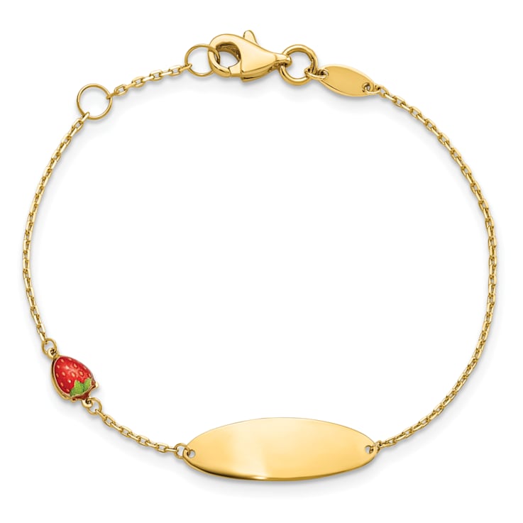 14K Yellow Gold Enameled Strawberry Baby ID 5.5-inch with 0.5-inch
Extension Bracelet