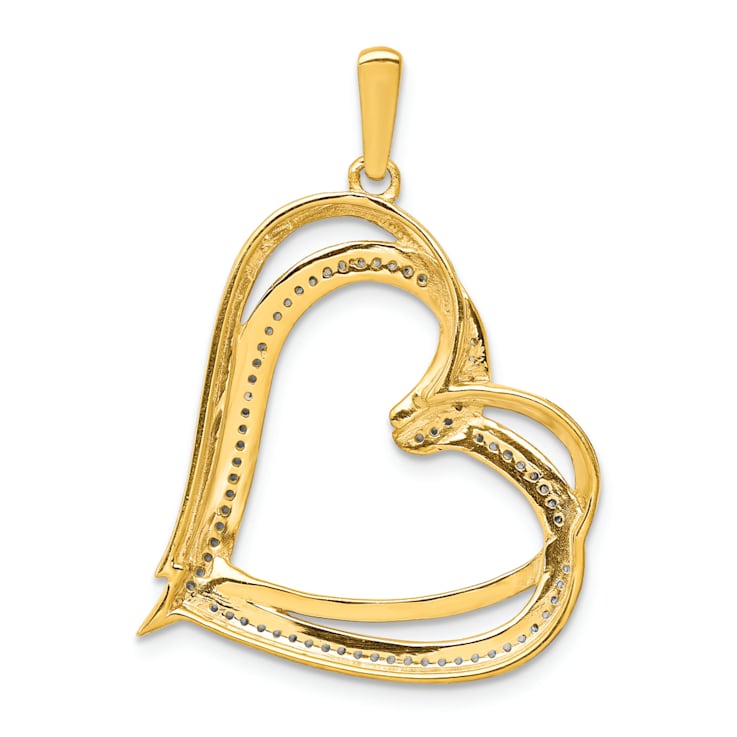14k Yellow Gold and Rhodium Over 14k Yellow Gold Diamond Double Heart Pendant