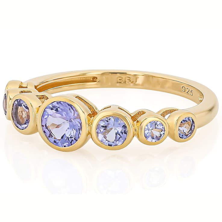 Blue Tanzanite Band Ring In 18K Gold Over Sterling Silver 0.94ctw