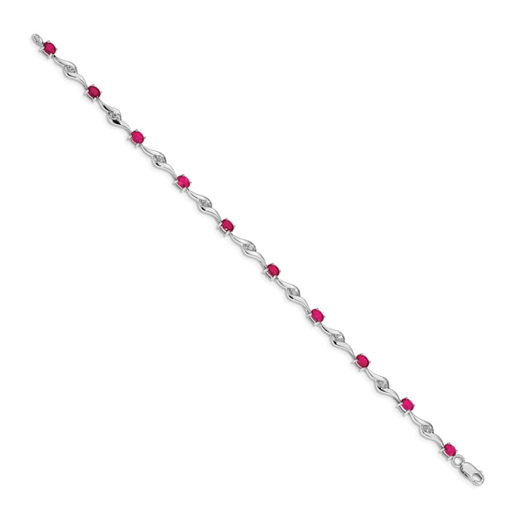 Rhodium Over 14k White Gold White Sapphire and Ruby Bracelet