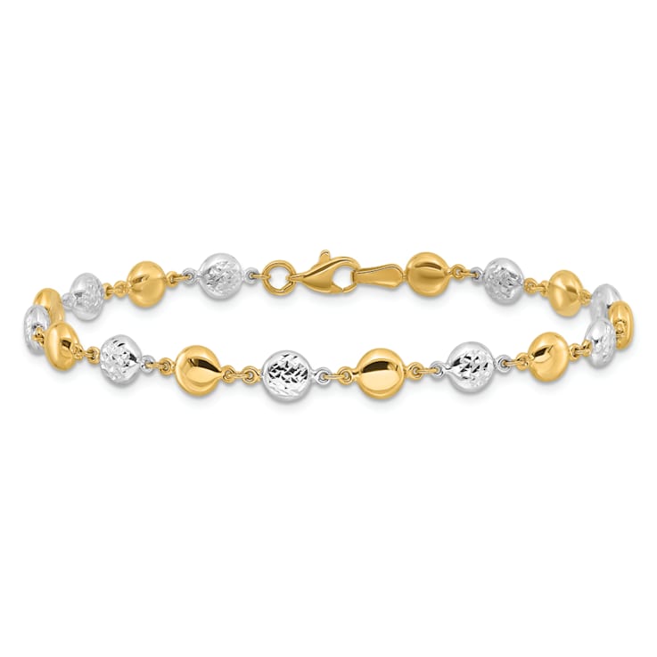 14k Yellow Gold and 14k White Gold Polished Diamond-Cut Puffed Circles Bracelet