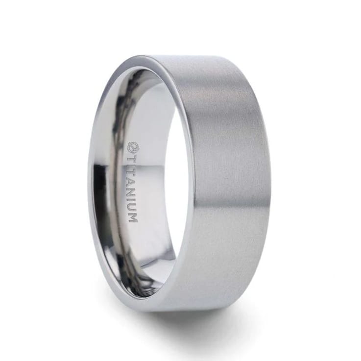 SOLAR Flat Profile Brushed Finish Men’s Titanium Wedding Band 8mm