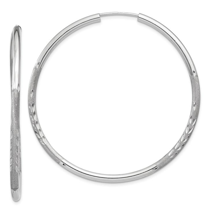 Rhodium Over 14k White Gold Diamond-Cut and Satin 1 5/8" Endless
Hoop Earrings