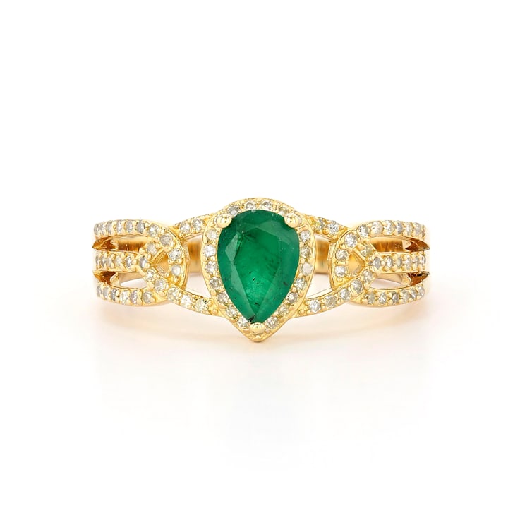 Emerald and Diamond 14K Yellow Gold Over Sterling Silver Ring 1.00ctw