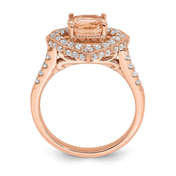 14K Rose Gold Morganite Diamond Halo Engagement Ring 1.91ctw