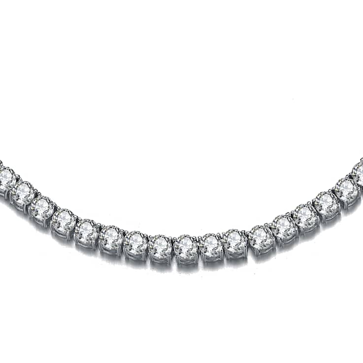 CZ Tennis Necklace In Sterling Silver 17 Inch
