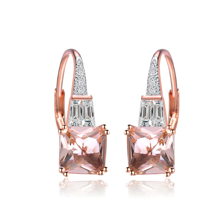 Champagne CZ Cascading Drop Earrings In 18K Rose Gold Over Sterling Silver