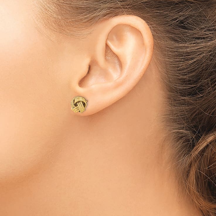 14k Yellow Gold Polished Textured Love Knot Stud Earrings