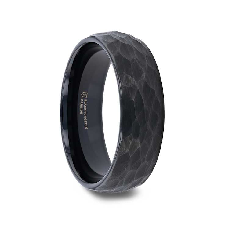 RENEGADE Domed Hammer Finish Black Tungsten Carbide Wedding Band with
Brushed Finish 6mm