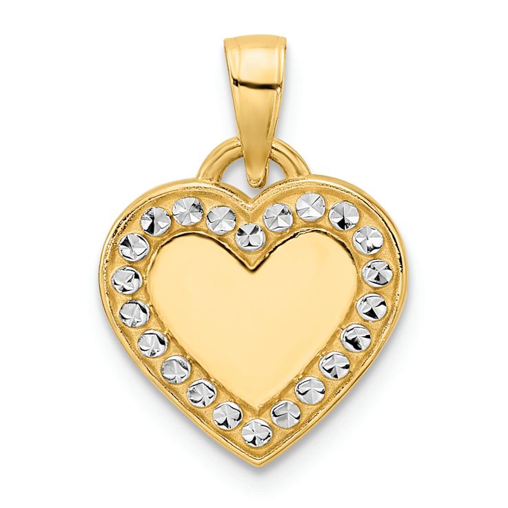 14K Two-tone Gold Diamond-Cut Border Heart Pendant