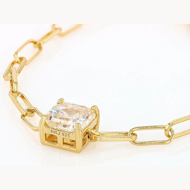Diamond Simulant Asscher Bracelet In 18K Gold Over Sterling Silver