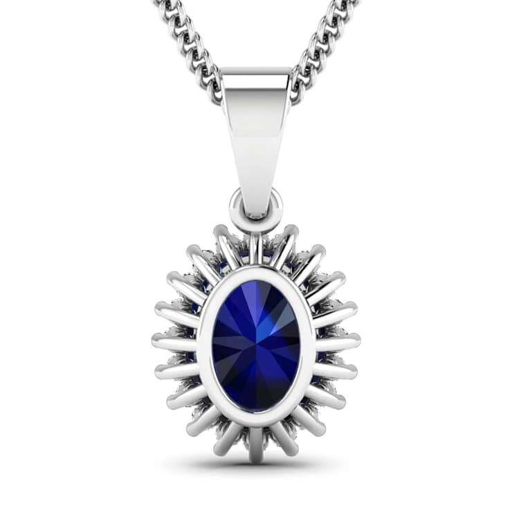 1.30ctw 14K White Gold Blue Sapphire and White Diamond Pendant with 18
inch Cable Chain
