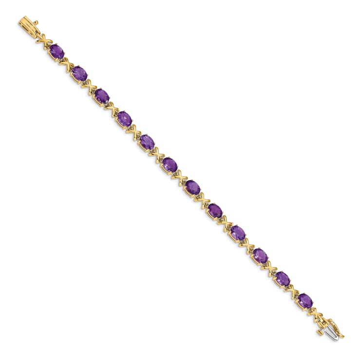 14K Two-tone Gold 7x5mm Oval Amethyst Bracelet