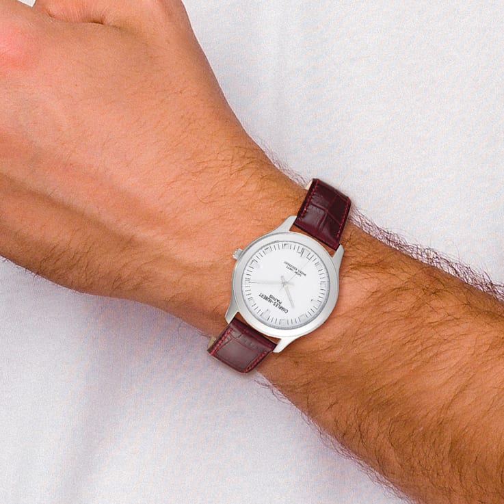 Mens Charles Hubert Leather Band White Dial Watch