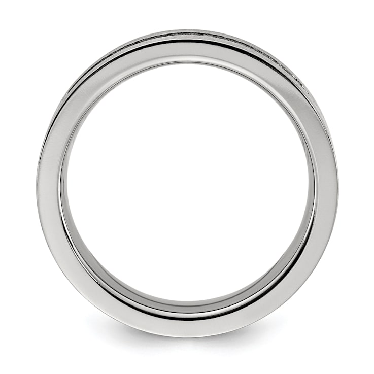 White Cubic Zirconia Titanium Flat 7mm Men's Band Ring