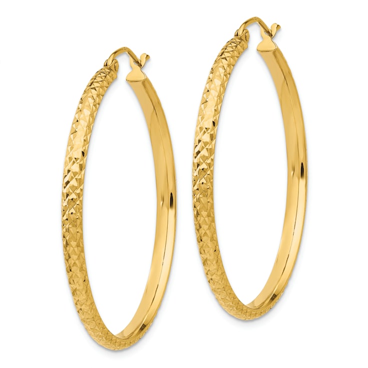 14k Yellow Gold 1 7/16" Diamond-Cut Hoop Earrings